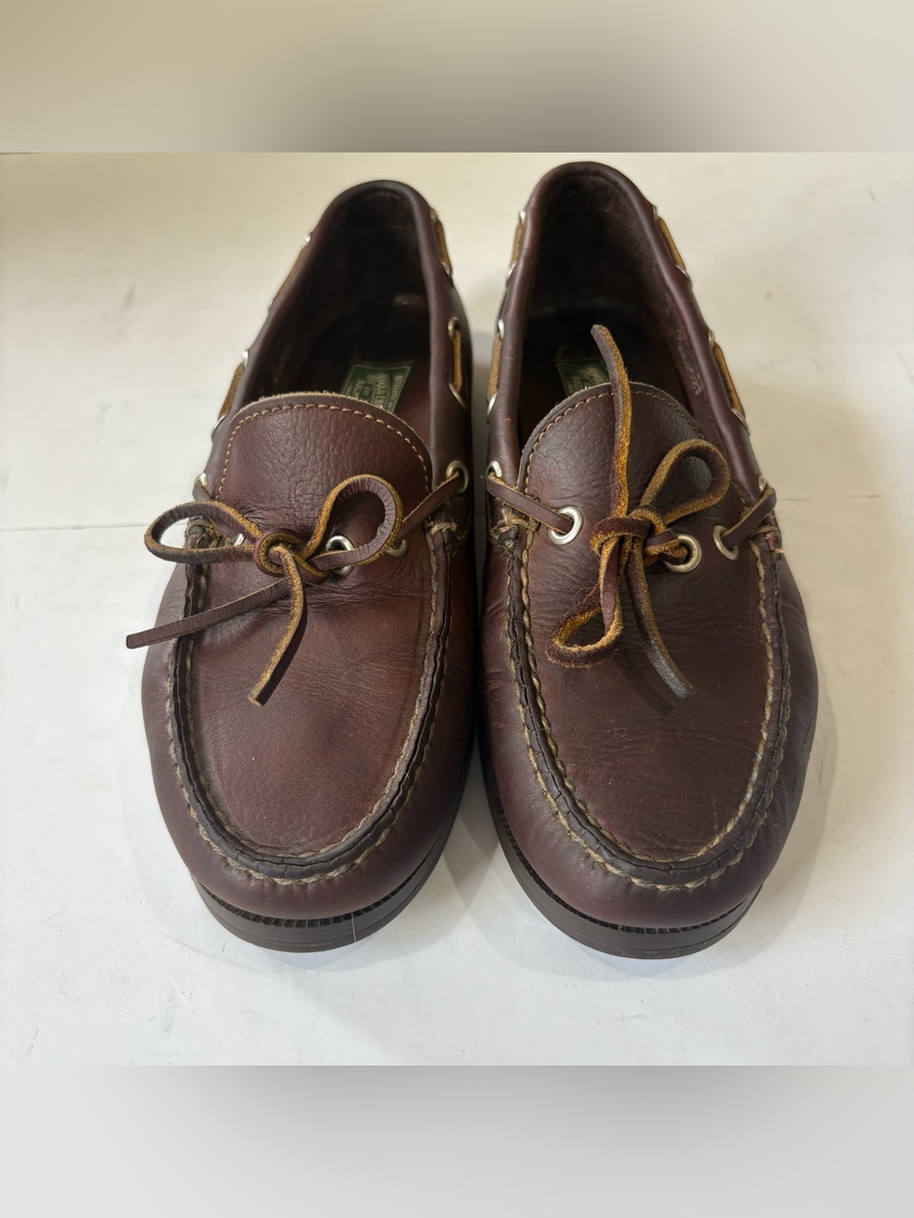 Vintage Polo Country Ralph Lauren Women 8 B Brown Leather Boat Shoes Made USA - Picture 5 of 9